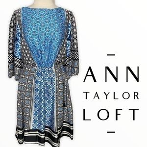 LOFT Blue and Black Patterned Dress